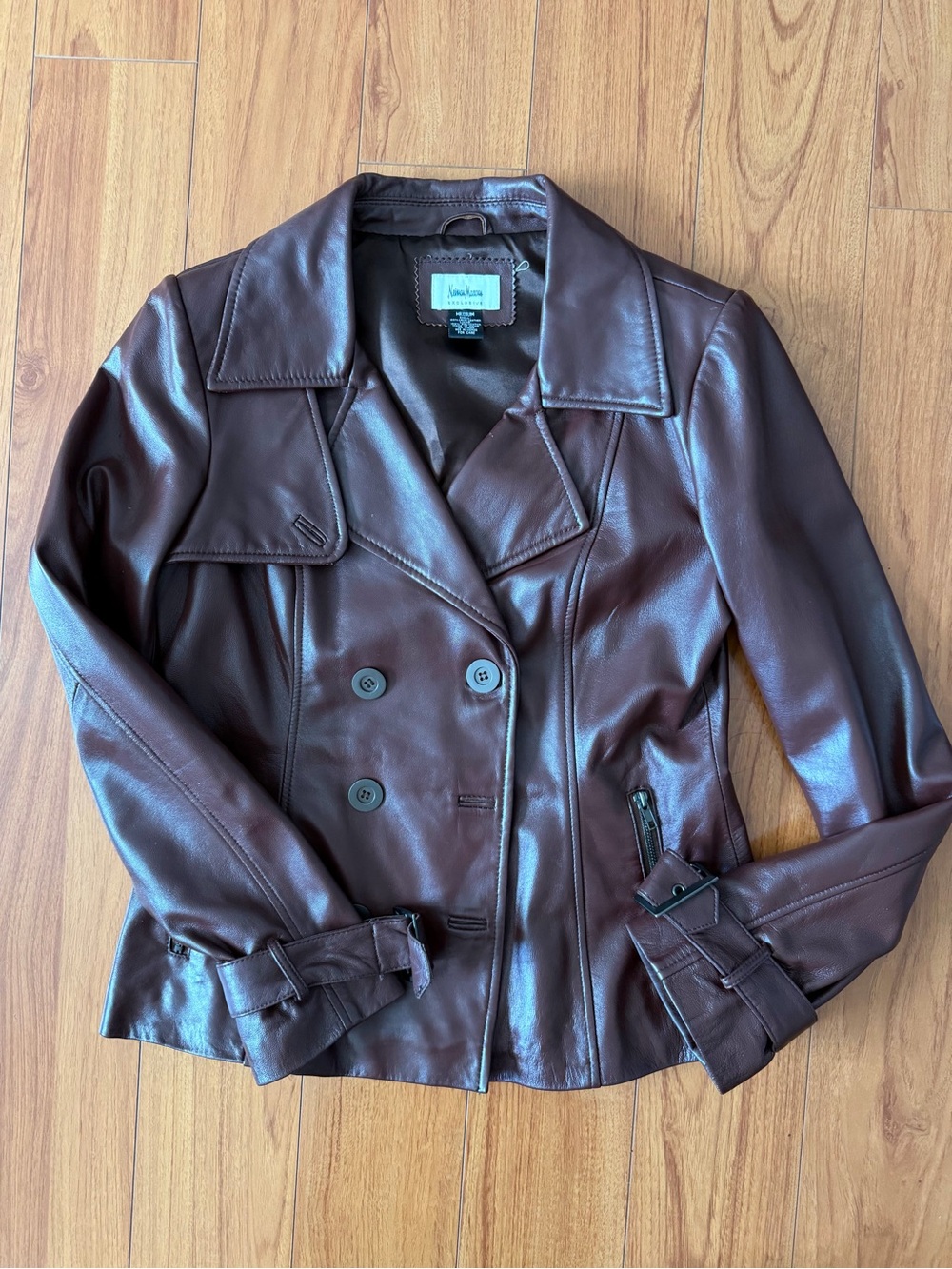 Neiman Marcus Exclusive Dbl Breasted Lambskin Jacket - Chocolate Brown Med